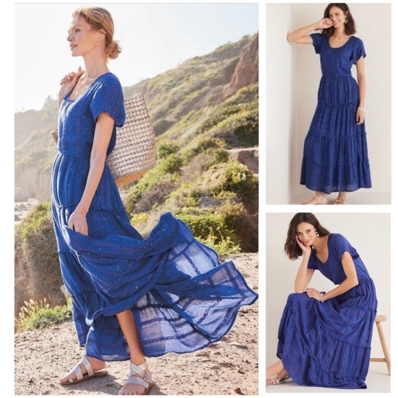 Soft Surroundings Dresses & Skirts - Soft Surroundings NWT Kara Shimmer Tiered Sequin Blue Maxi Dress XL Vacation